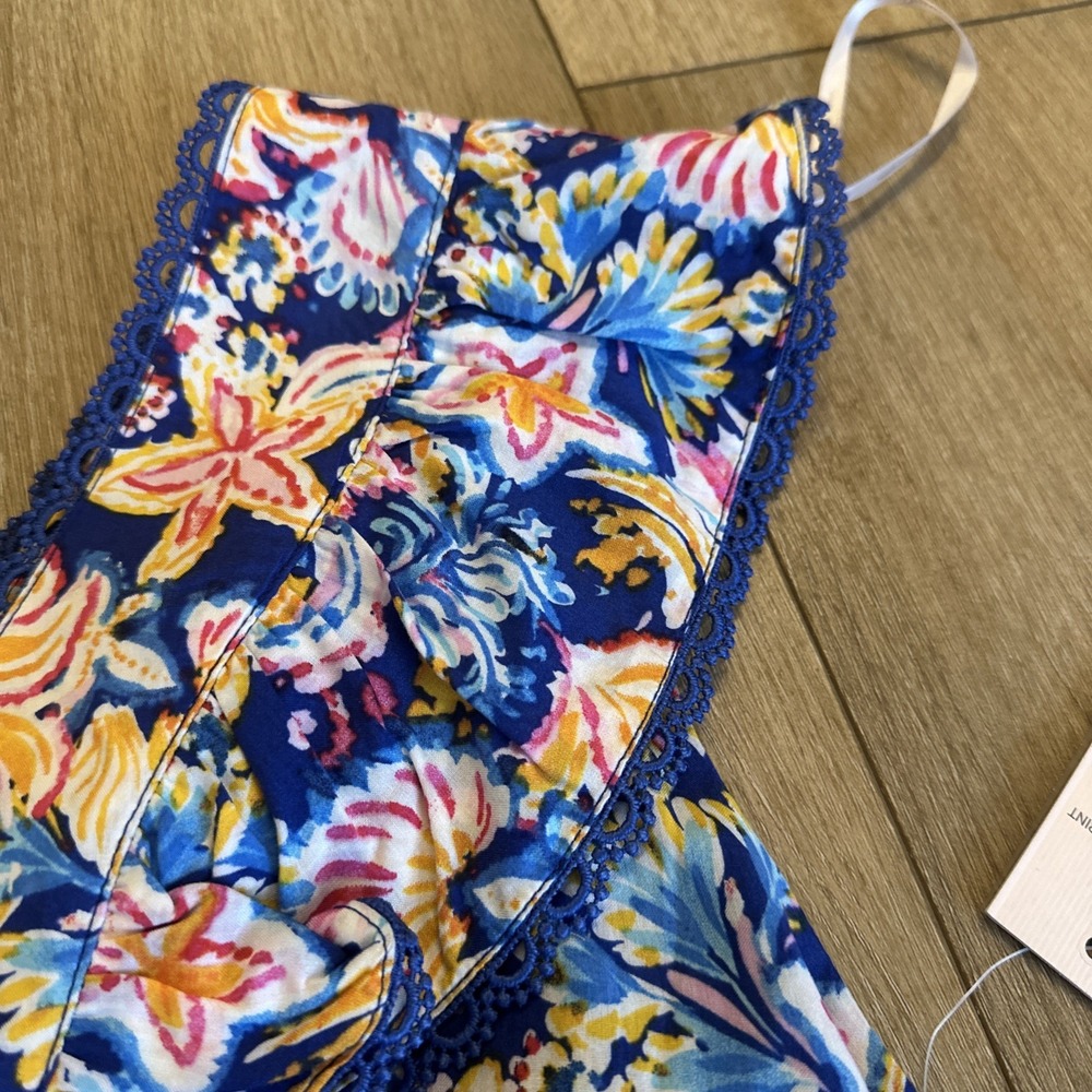 Nannette Lepore Women's Ruffle Sleeveless Floral Peplum Blouse Blue Size Small - Picture 8 of 10